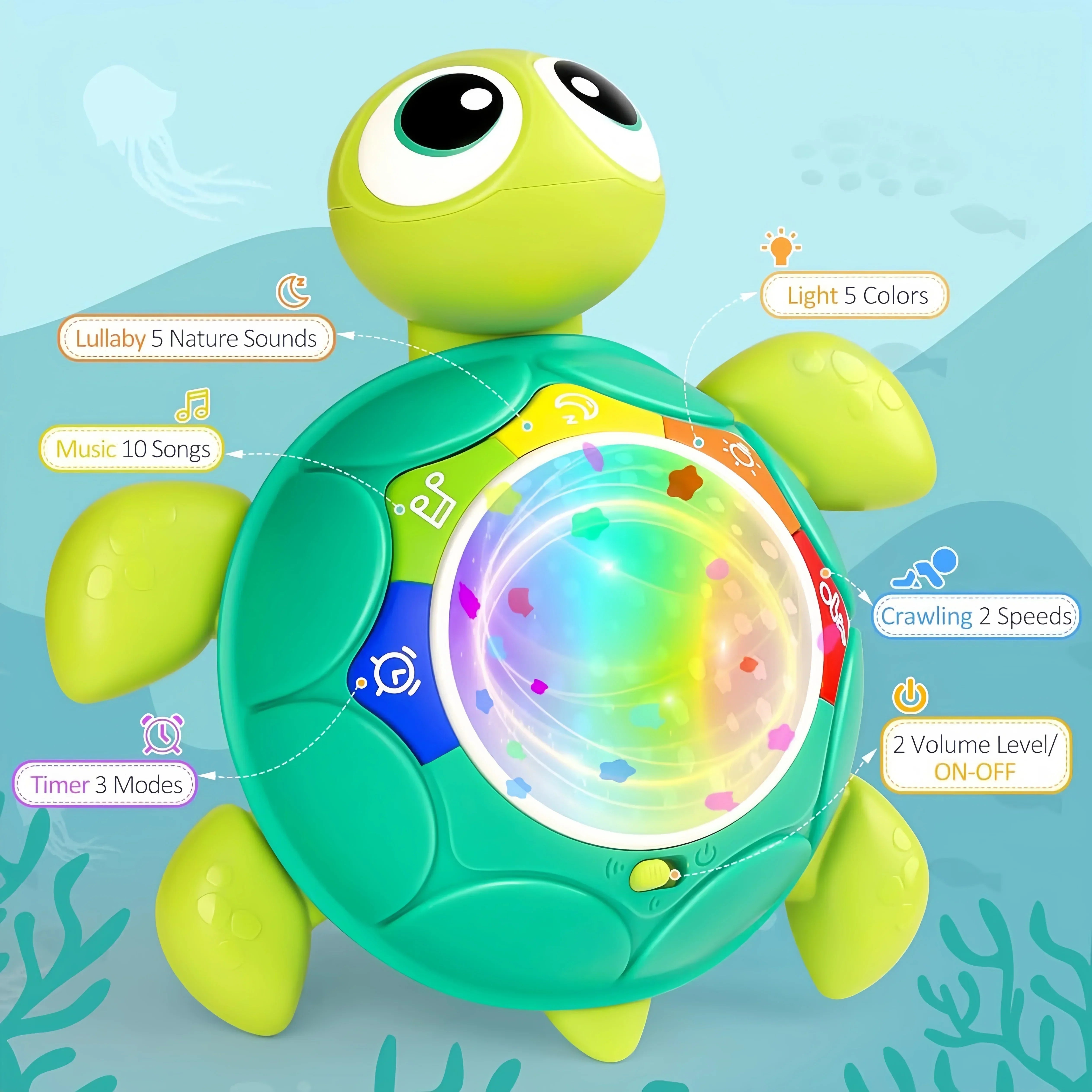 Turtle Projector – Stjärnprojektor med musik och ljus för barn
