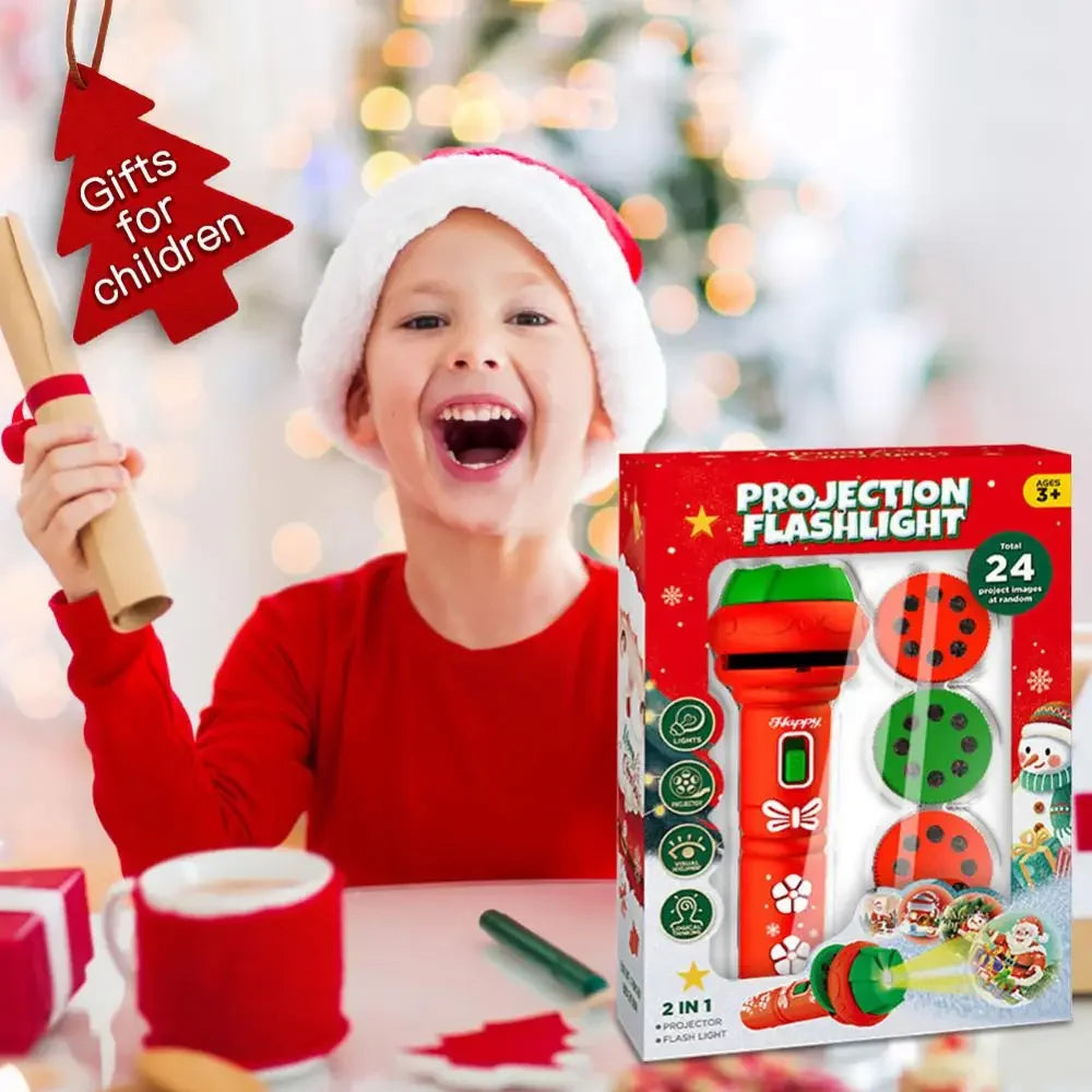 Projektorlampa för barn – ficklampa med julmotiv och färgglada ljus