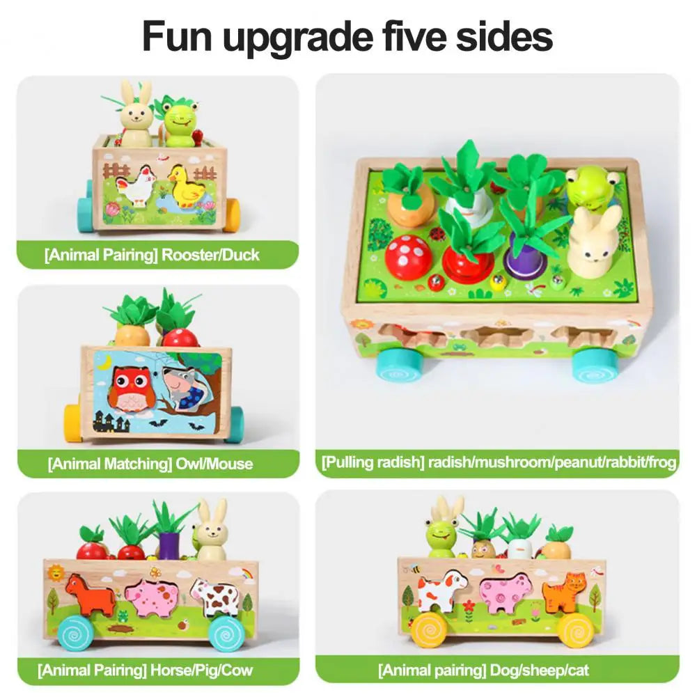 Wooden Animal and Vegetable Sorting Wagon – Educational Toy for Toddlers