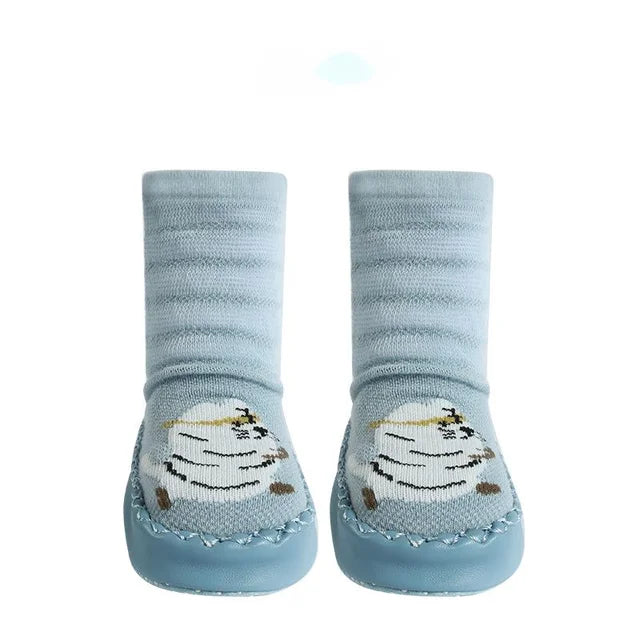 Halkfria babystrumpor med djurmotiv – stilfulla steg