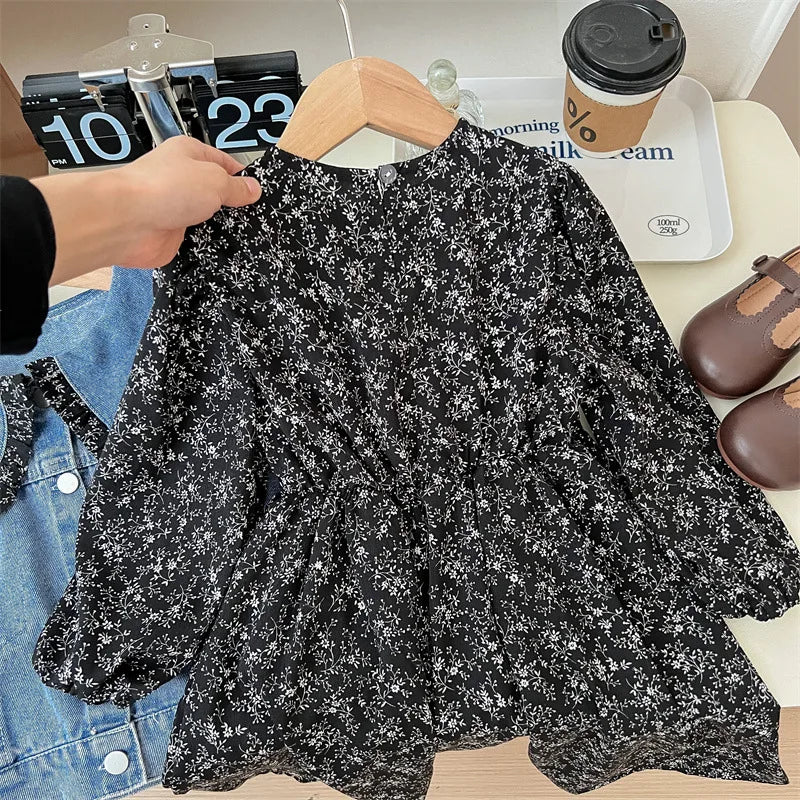 Jeansjacka med klänning för barn – blommigt tvådelat set