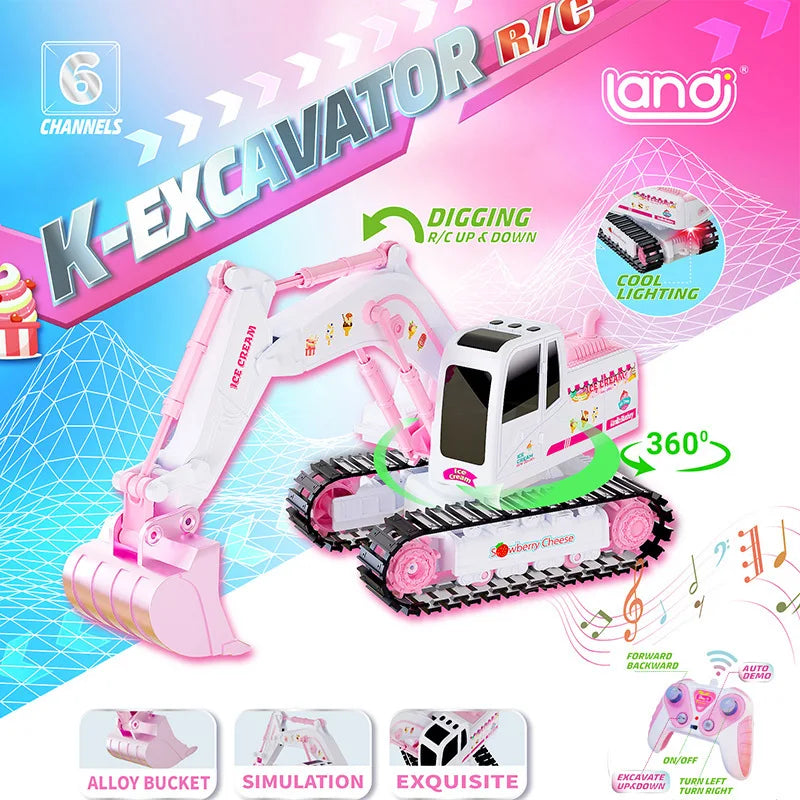 Pink Power Digger – Radiostyrd grävmaskin för barn