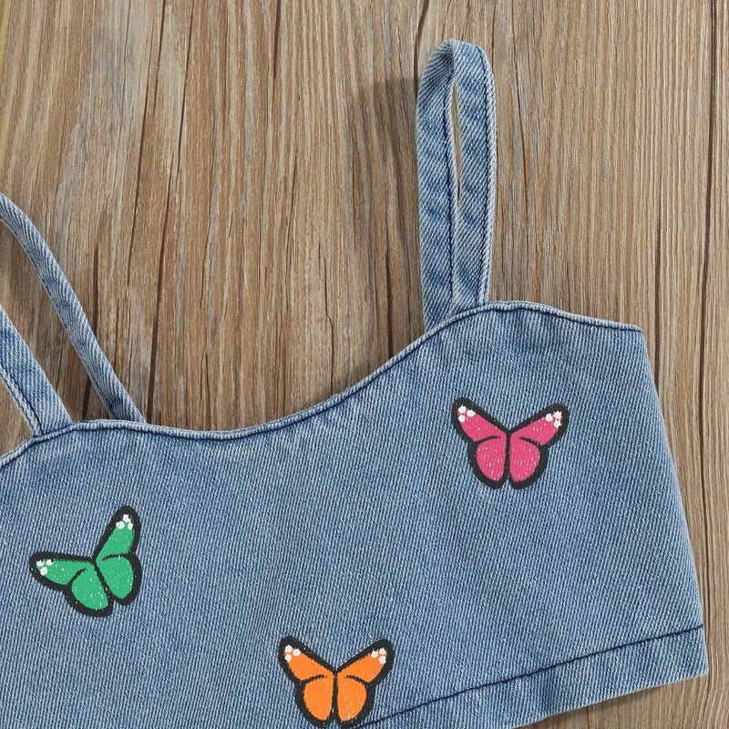 Flickset i denim med broderi – sommaroutfit i bomull