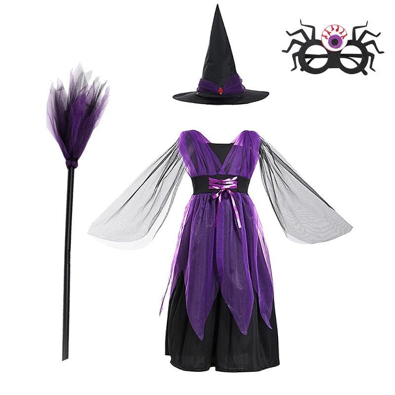 Flickor lila fladdermus halloween kostym med tillbehör