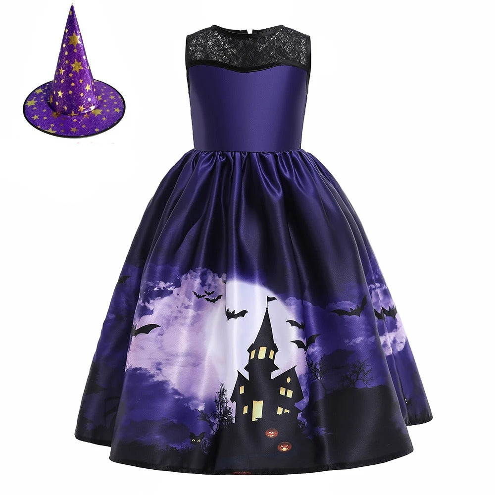 Barns Svart Halloween Häxdräkt Vampyr Prinsessklänning Maskerad