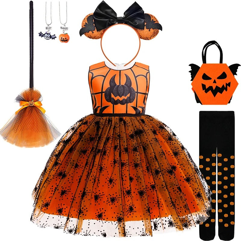 Flickors Halloween Pumpa Häxklänning Fluffig Tyll