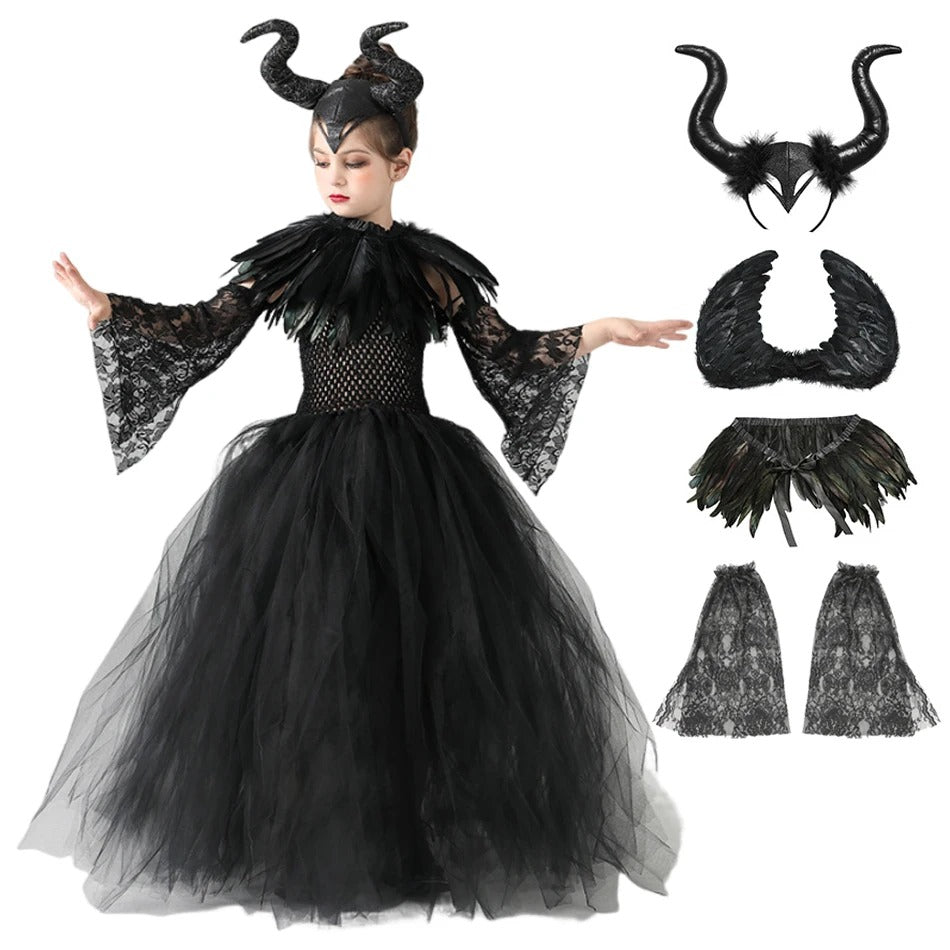Halloween Maleficent Häxdräkt för Barn med Tyll