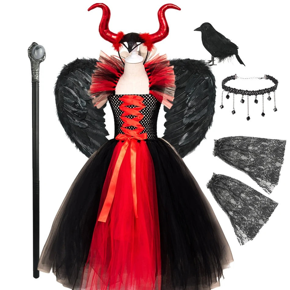 Flickors Deluxe Häxdräkt Halloween Cosplay Klänning