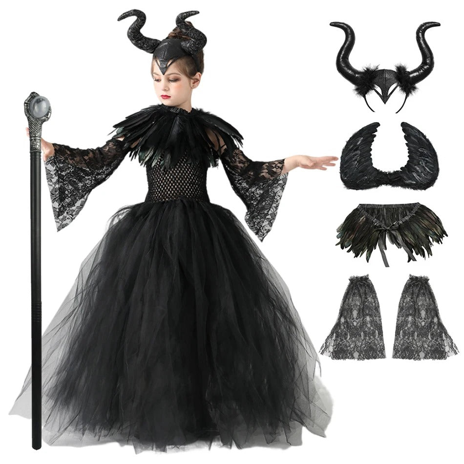 Halloween Maleficent Häxdräkt för Barn med Tyll