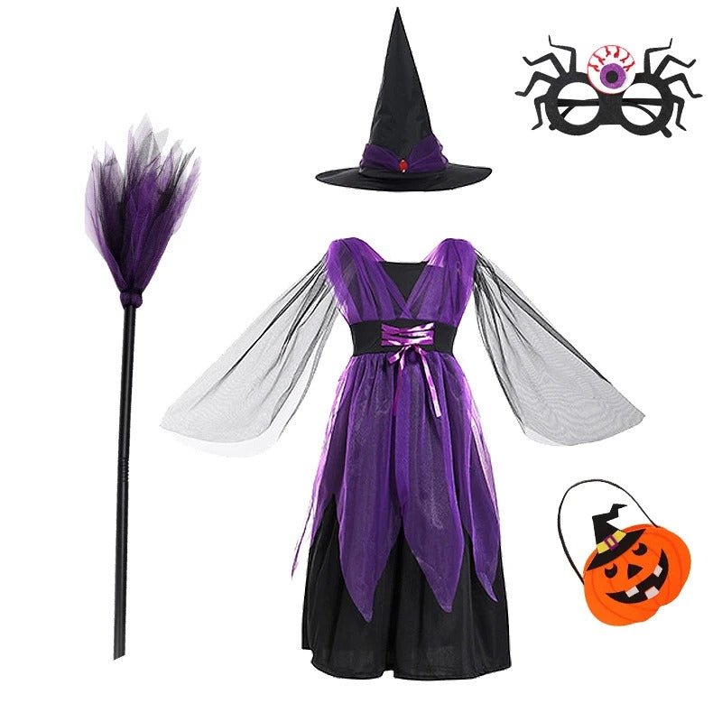Flickor lila fladdermus halloween kostym med tillbehör