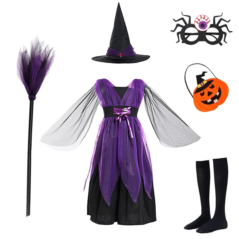 Flickor lila fladdermus halloween kostym med tillbehör