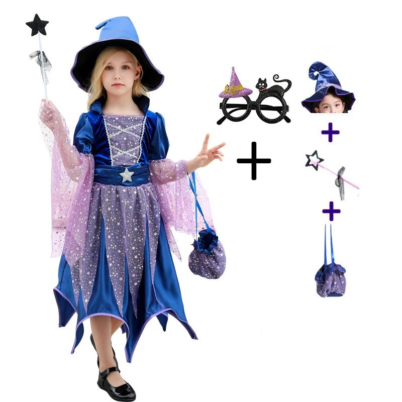 Flickor halloween häxkostym lila tyll set