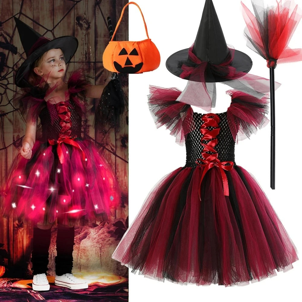 Barnens LED Häxdräkt för Halloweenfest och Karneval