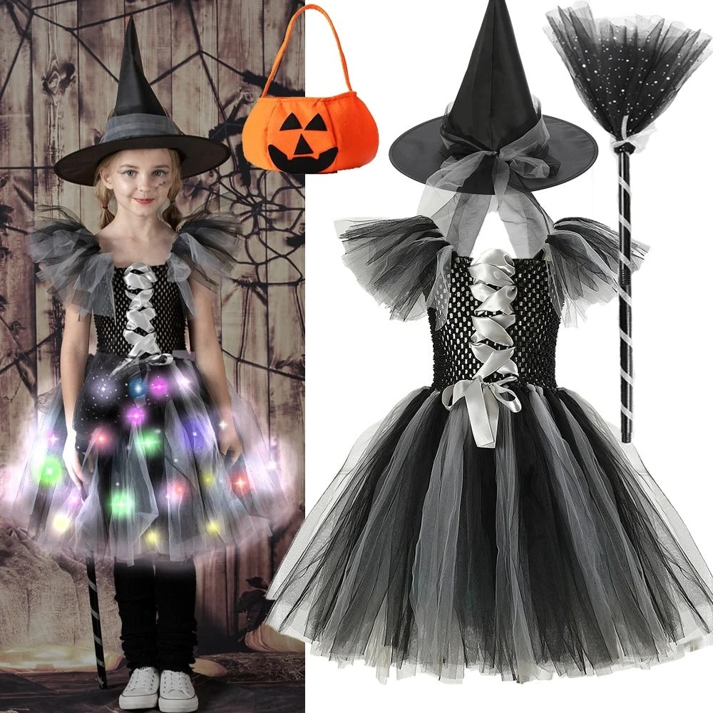 Barnens LED Häxdräkt för Halloweenfest och Karneval