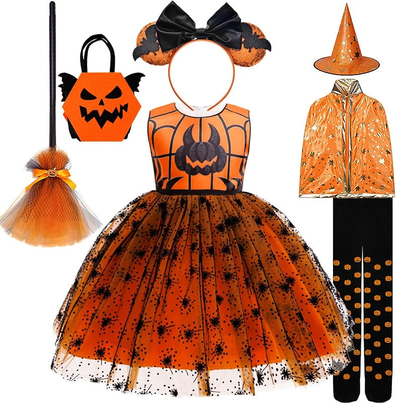 Flickors Halloween Pumpa Häxklänning Fluffig Tyll