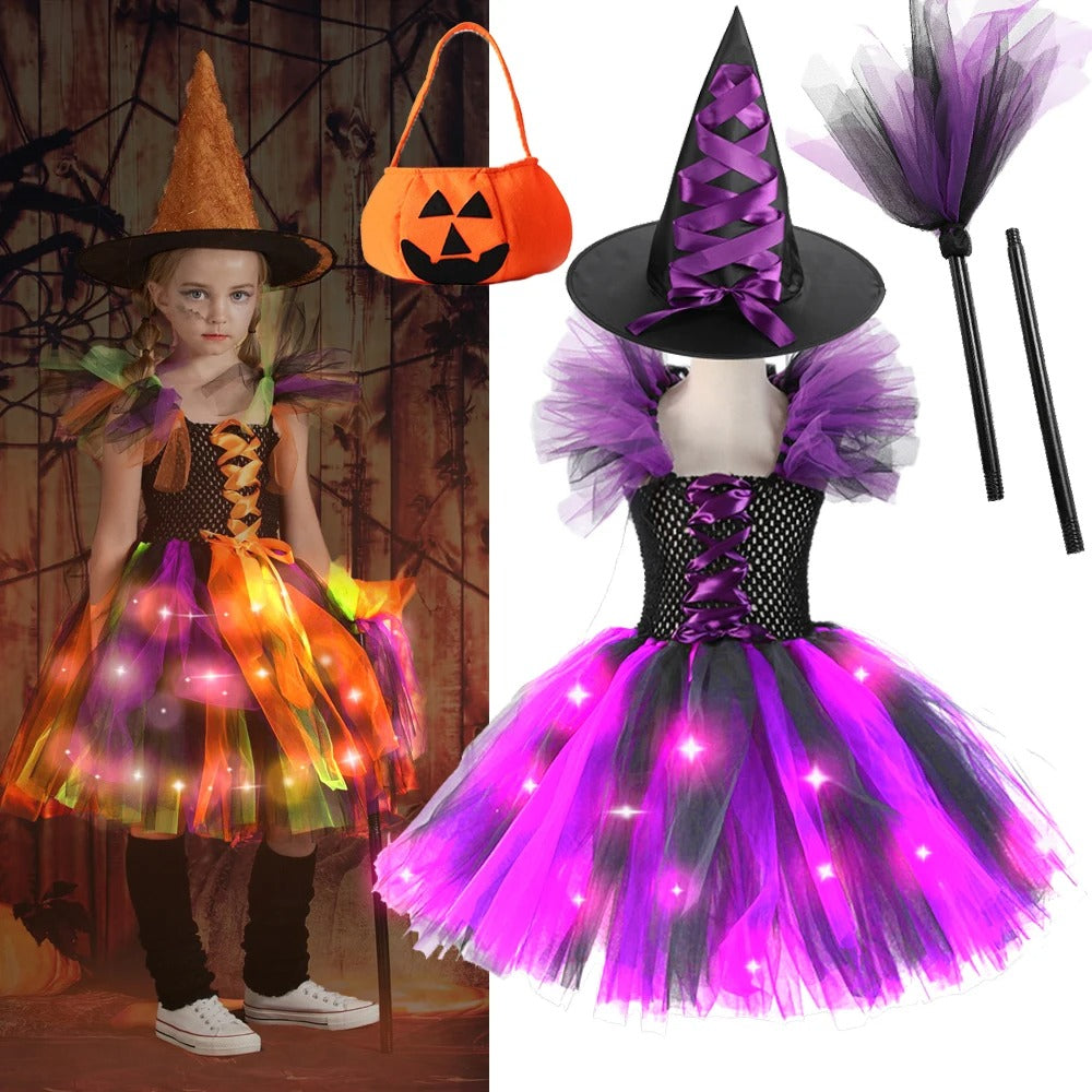 Barnens LED Häxdräkt för Halloweenfest och Karneval