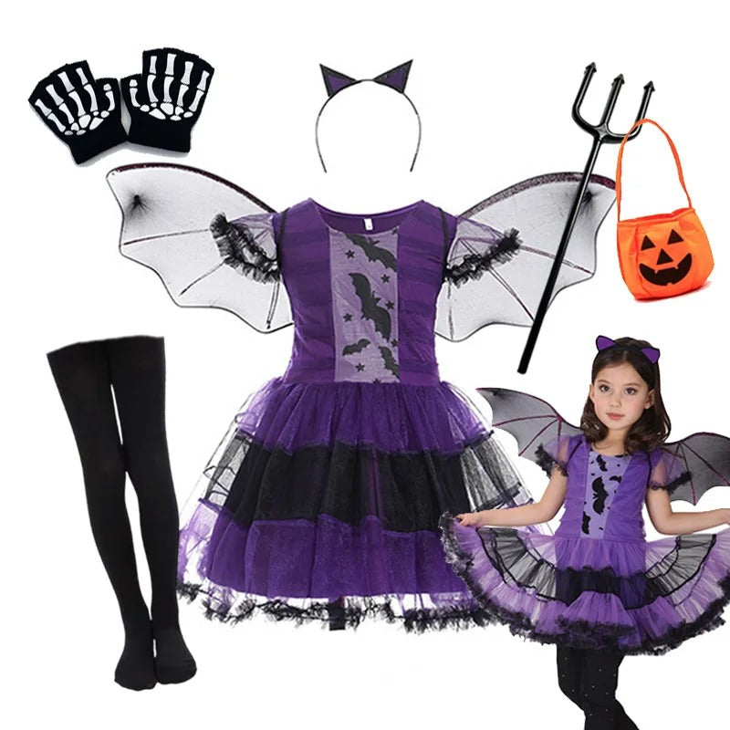 Barn Halloweenoutfit – vampyr eller häxa, komplett set med hårband och vingar