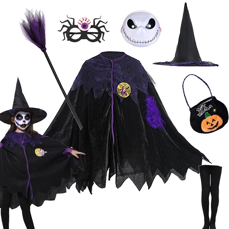 Flickor lila fladdermus halloween kostym med tillbehör