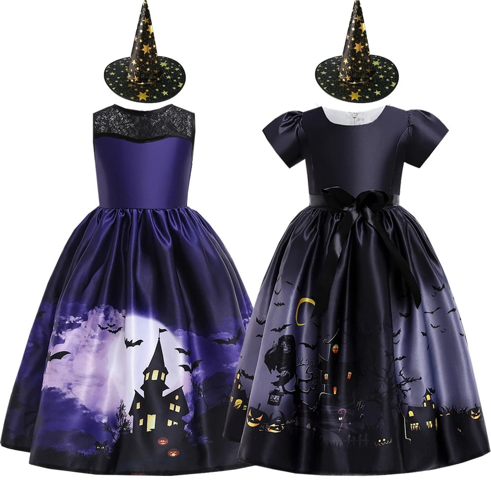 Barns Svart Halloween Häxdräkt Vampyr Prinsessklänning Maskerad