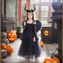 Halloween Maleficent Häxdräkt för Barn med Tyll