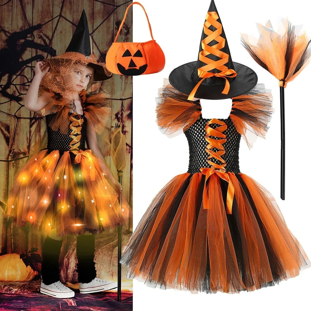Barnens LED Häxdräkt för Halloweenfest och Karneval