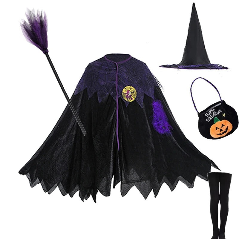 Flickor lila fladdermus halloween kostym med tillbehör