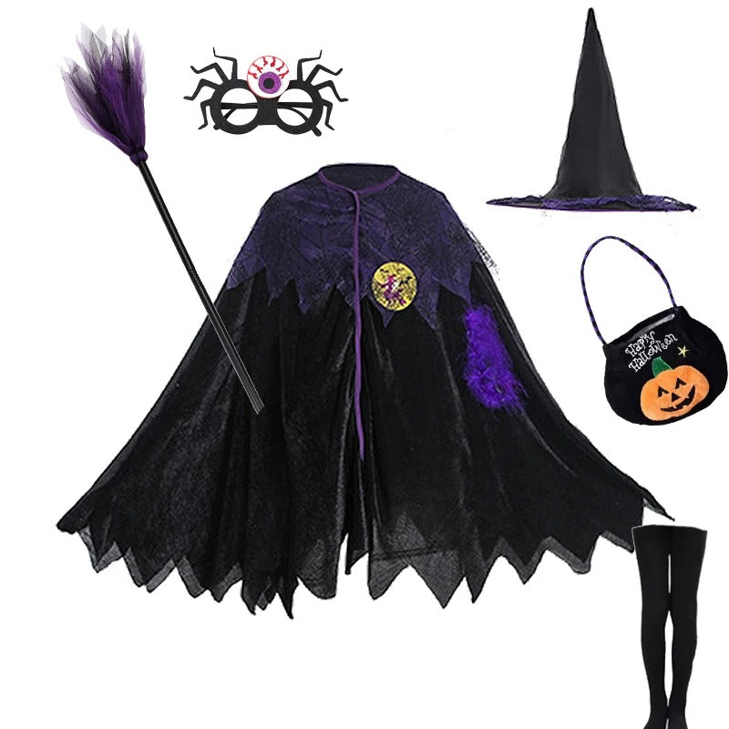 Flickor lila fladdermus halloween kostym med tillbehör