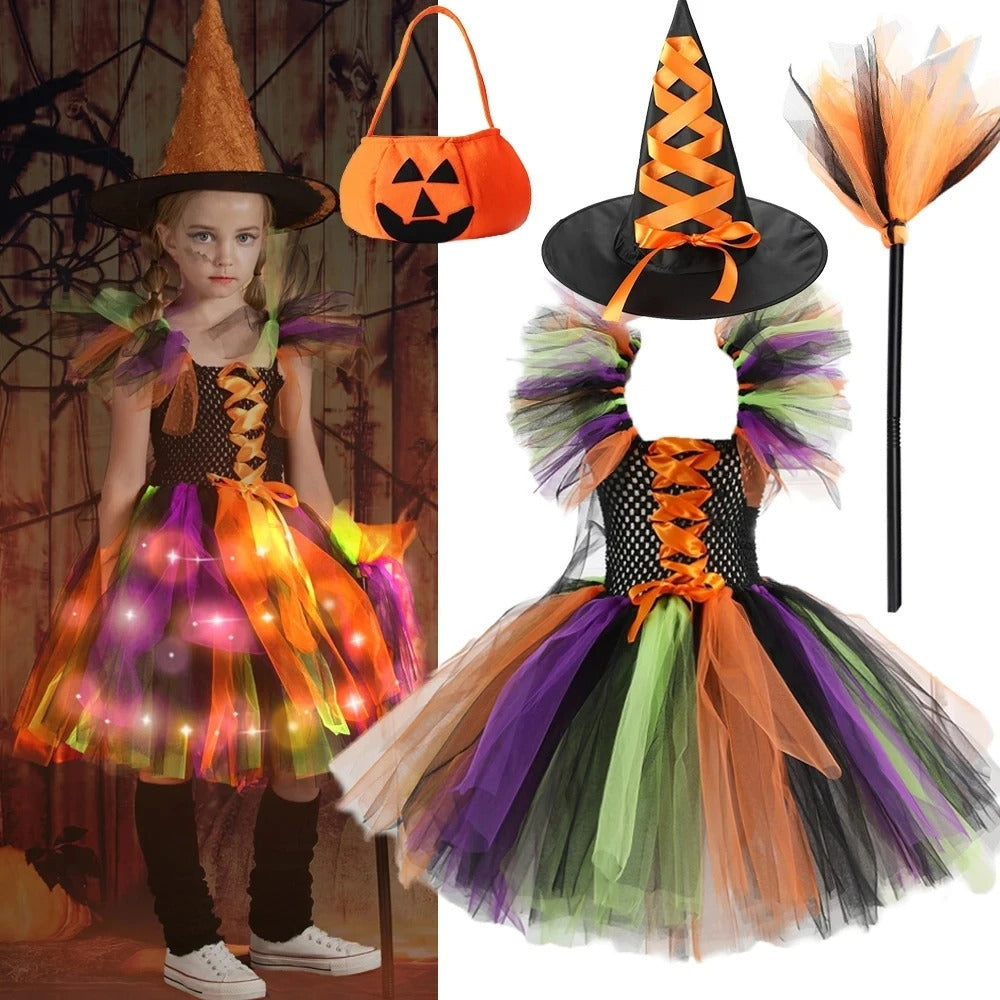 Barnens LED Häxdräkt för Halloweenfest och Karneval