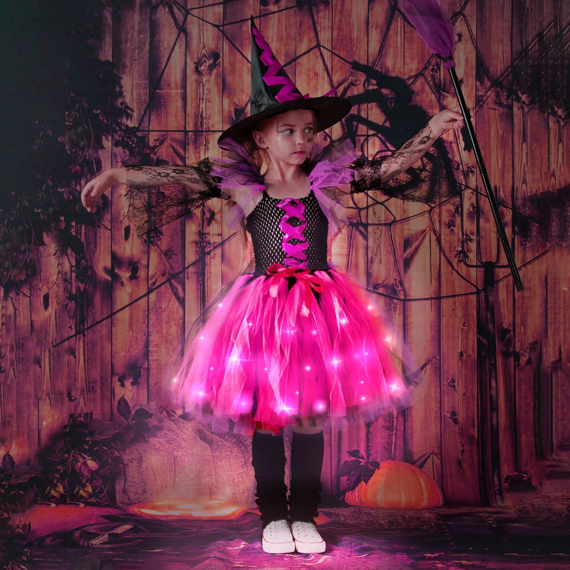 Barnens LED Häxdräkt för Halloweenfest och Karneval