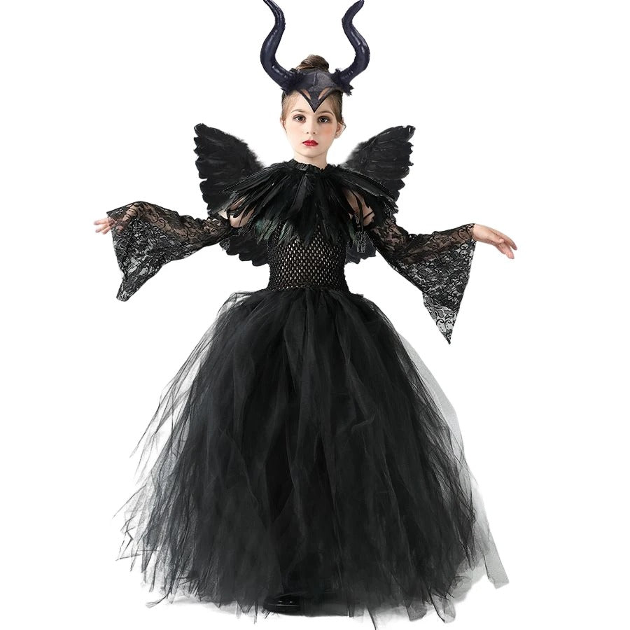 Halloween Maleficent Häxdräkt för Barn med Tyll