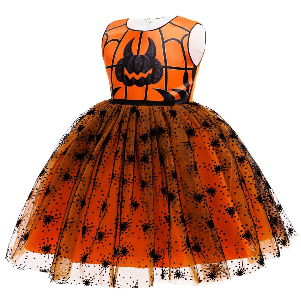 Flickors Halloween Pumpa Häxklänning Fluffig Tyll