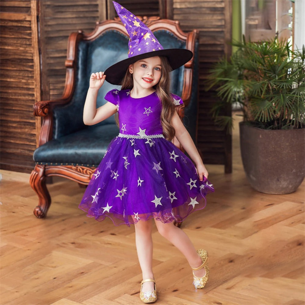 Flickors Halloween Häxdräkt Klänning Hatt Tyllset