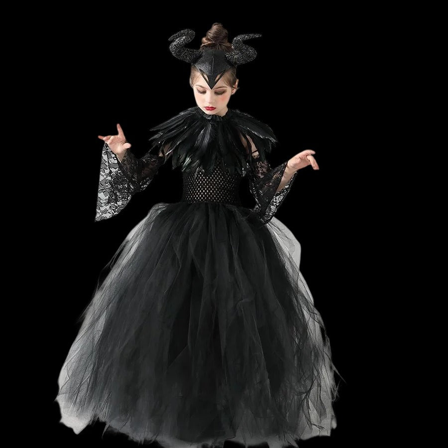 Halloween Maleficent Häxdräkt för Barn med Tyll