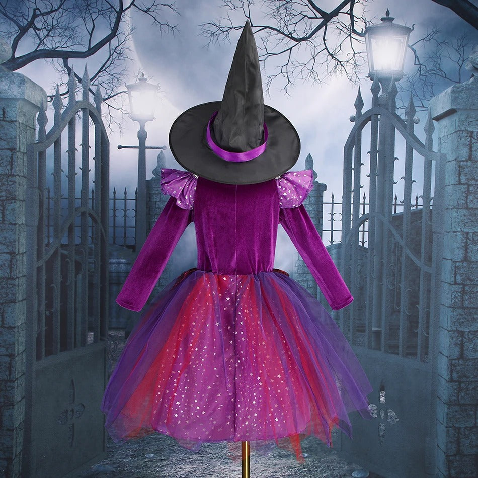 Barn Häxdräkt Halloween Lila Fladdermus Klänning