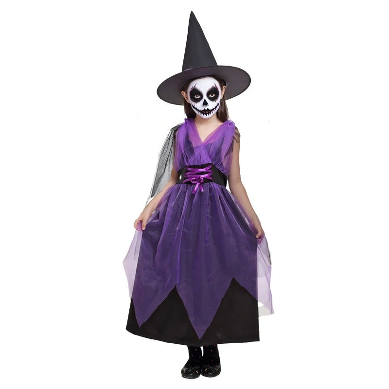 Flickor lila fladdermus halloween kostym med tillbehör