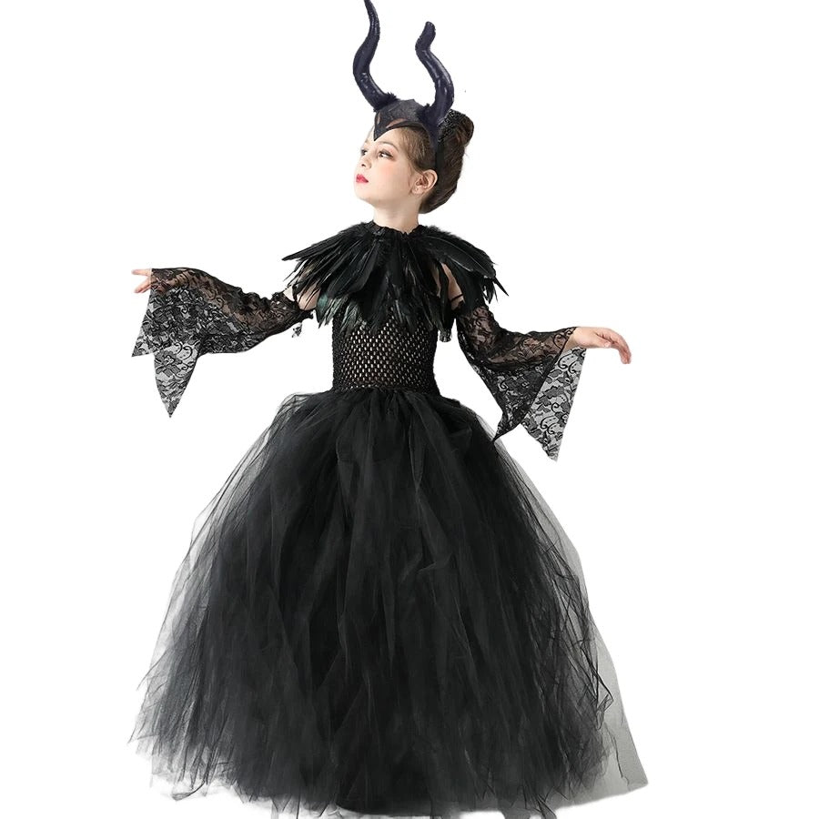 Halloween Maleficent Häxdräkt för Barn med Tyll