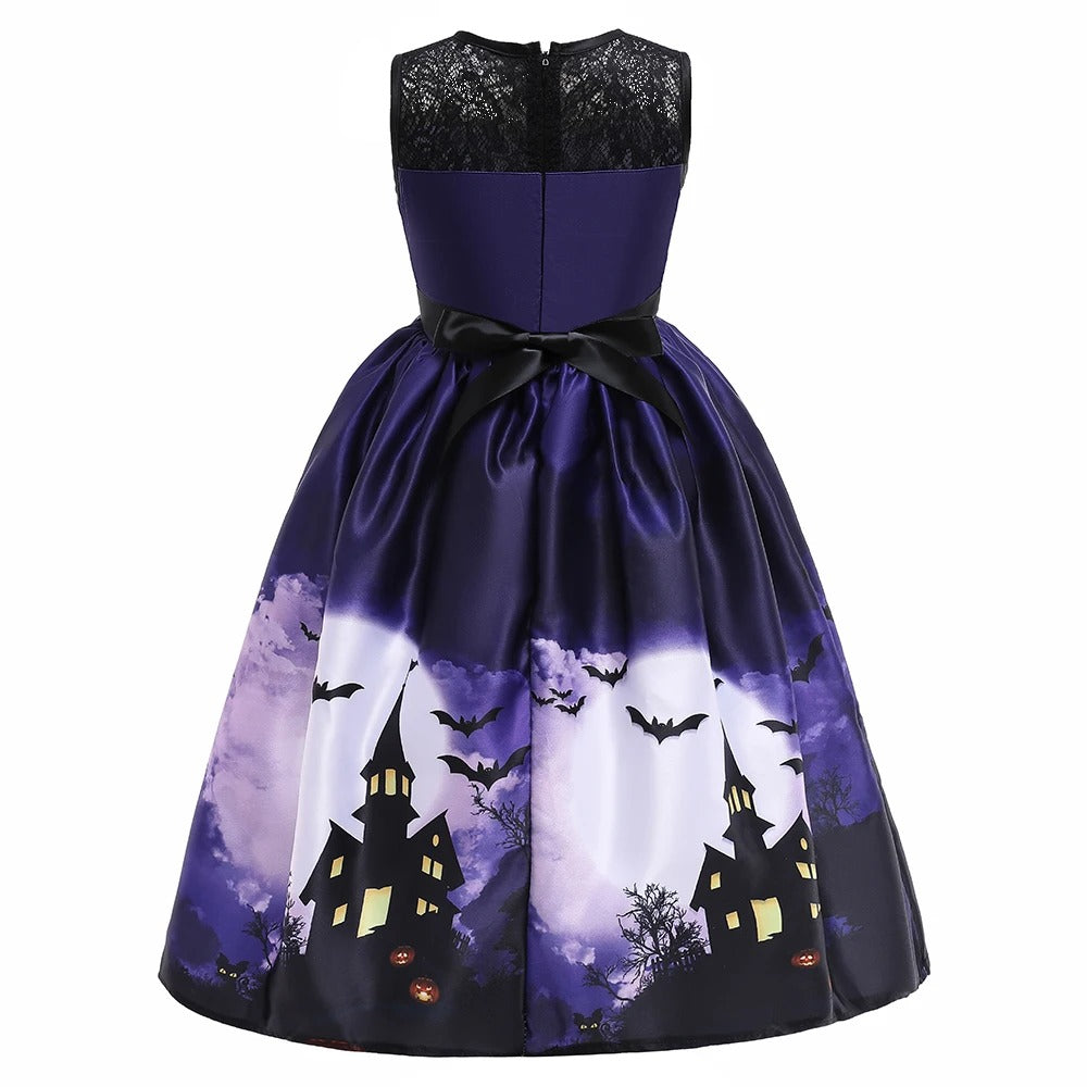 Barns Svart Halloween Häxdräkt Vampyr Prinsessklänning Maskerad