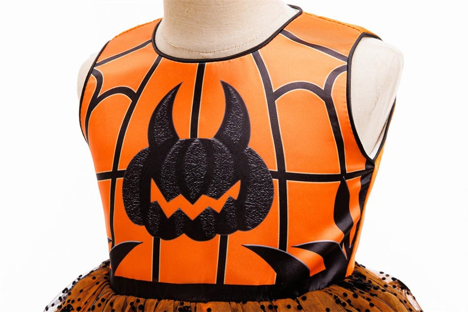 Flickors Halloween Pumpa Häxklänning Fluffig Tyll