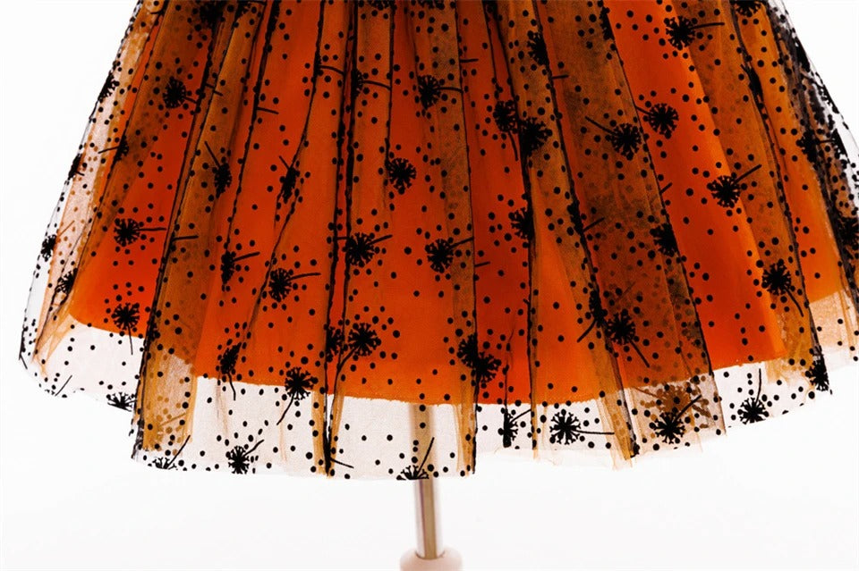 Flickors Halloween Pumpa Häxklänning Fluffig Tyll