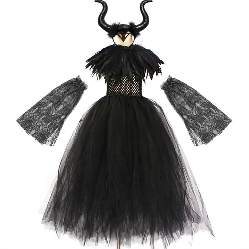 Halloween Maleficent Häxdräkt för Barn med Tyll
