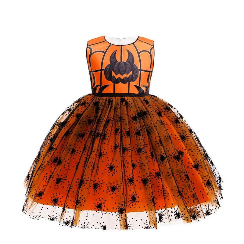 Flickors Halloween Pumpa Häxklänning Fluffig Tyll