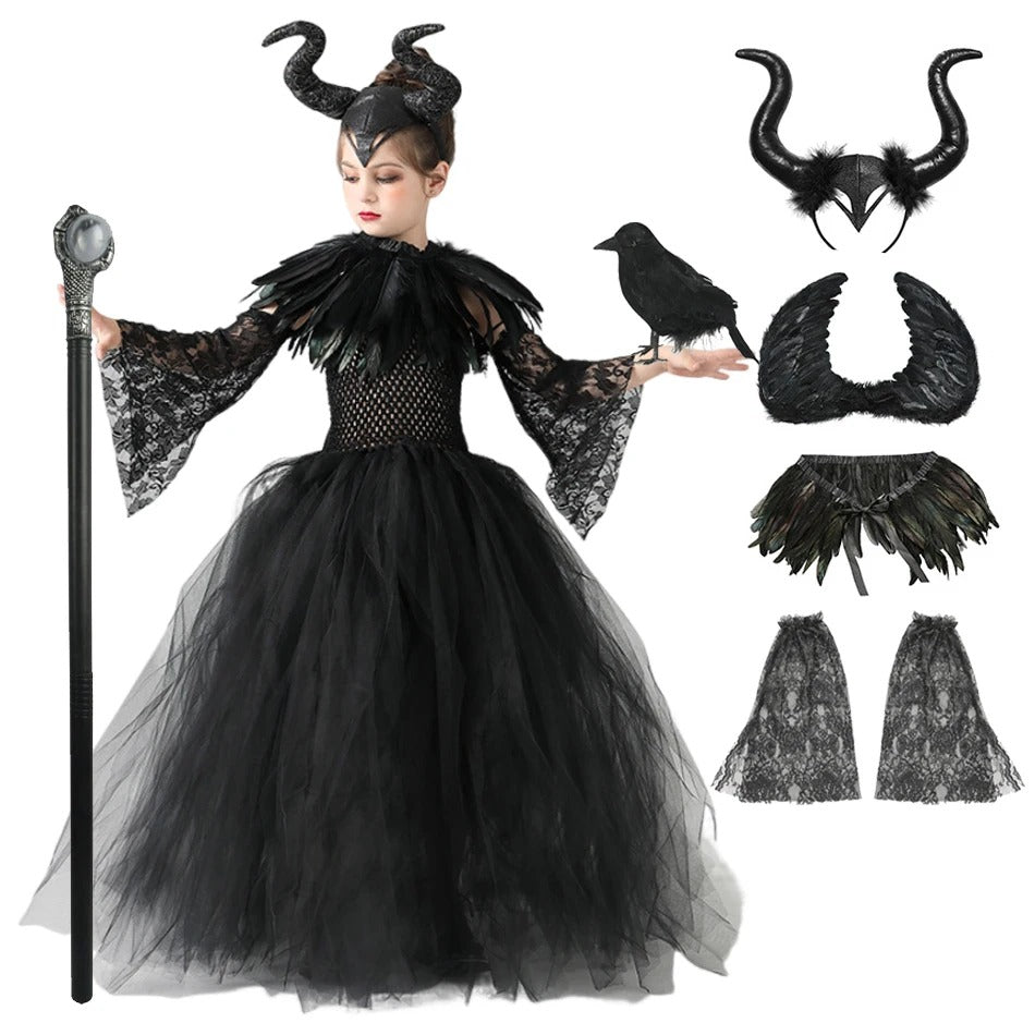 Halloween Maleficent Häxdräkt för Barn med Tyll