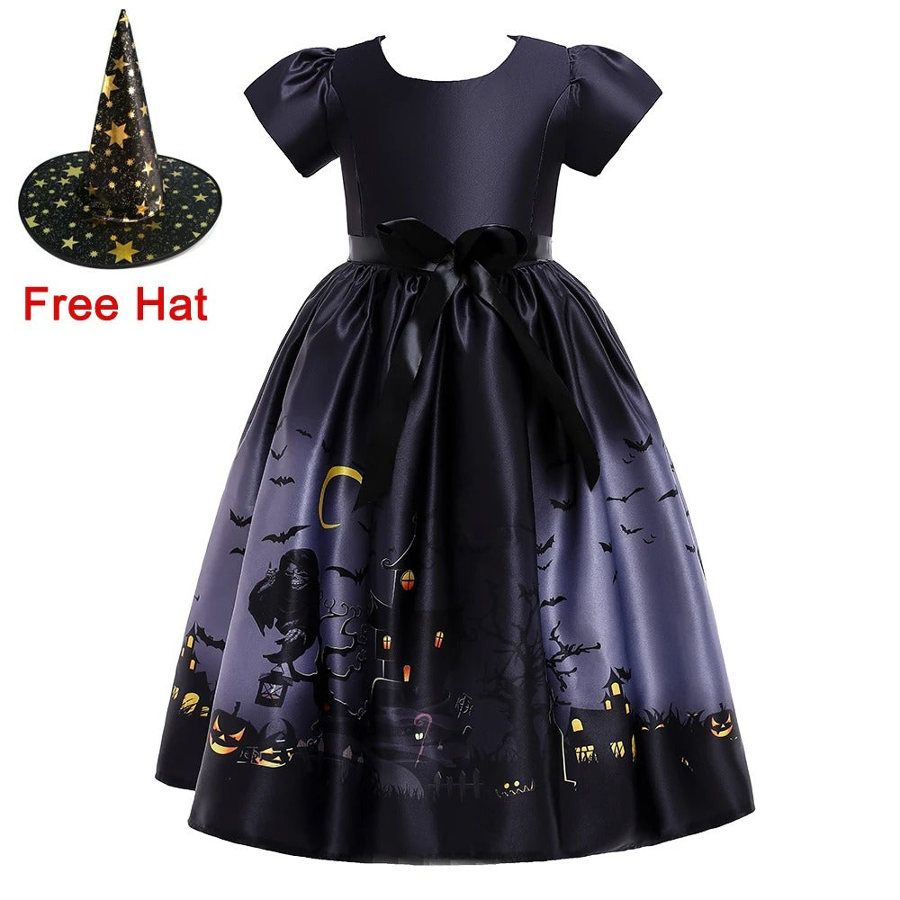 Barns Svart Halloween Häxdräkt Vampyr Prinsessklänning Maskerad
