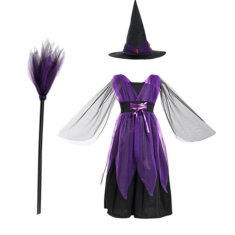 Flickor lila fladdermus halloween kostym med tillbehör