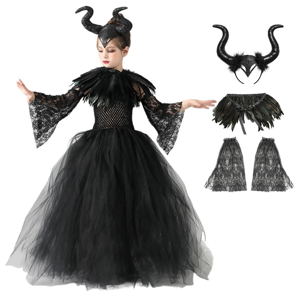 Halloween Maleficent Häxdräkt för Barn med Tyll
