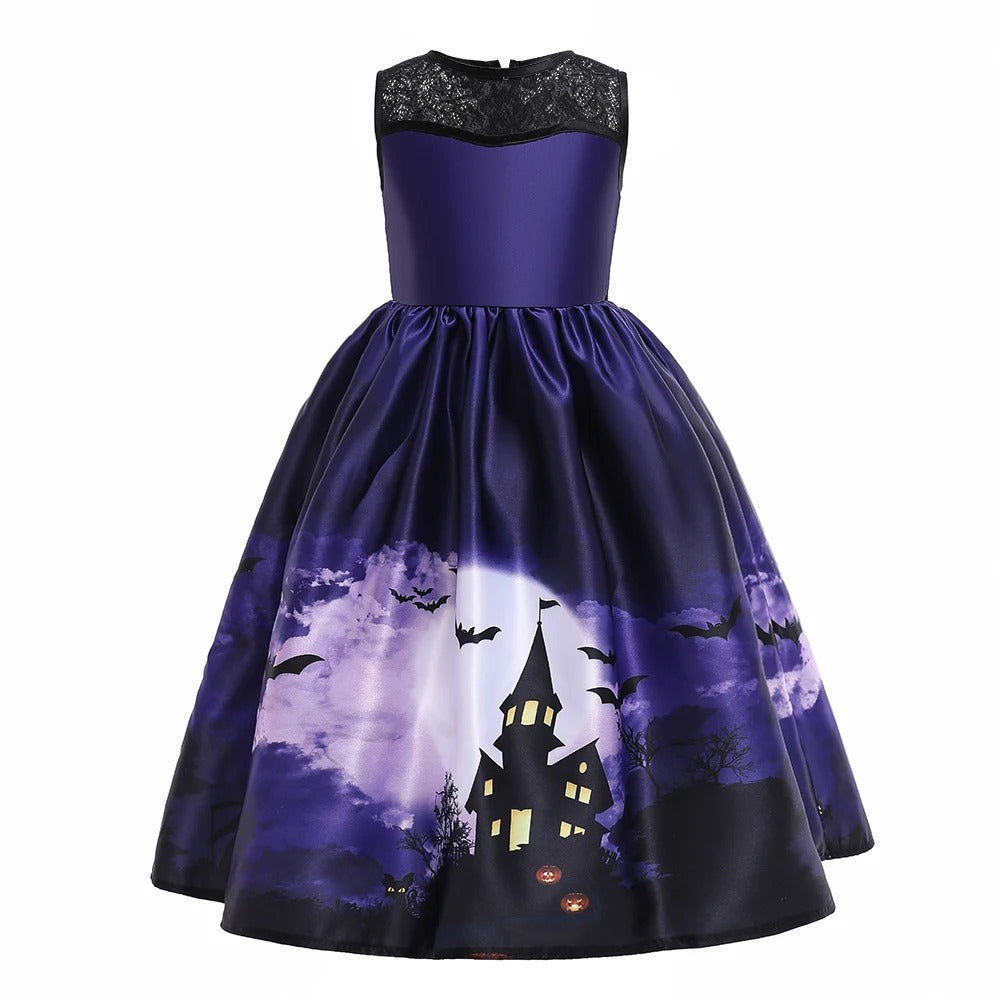 Barns Svart Halloween Häxdräkt Vampyr Prinsessklänning Maskerad