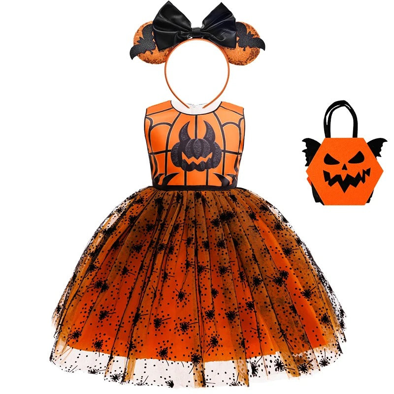 Flickors Halloween Pumpa Häxklänning Fluffig Tyll