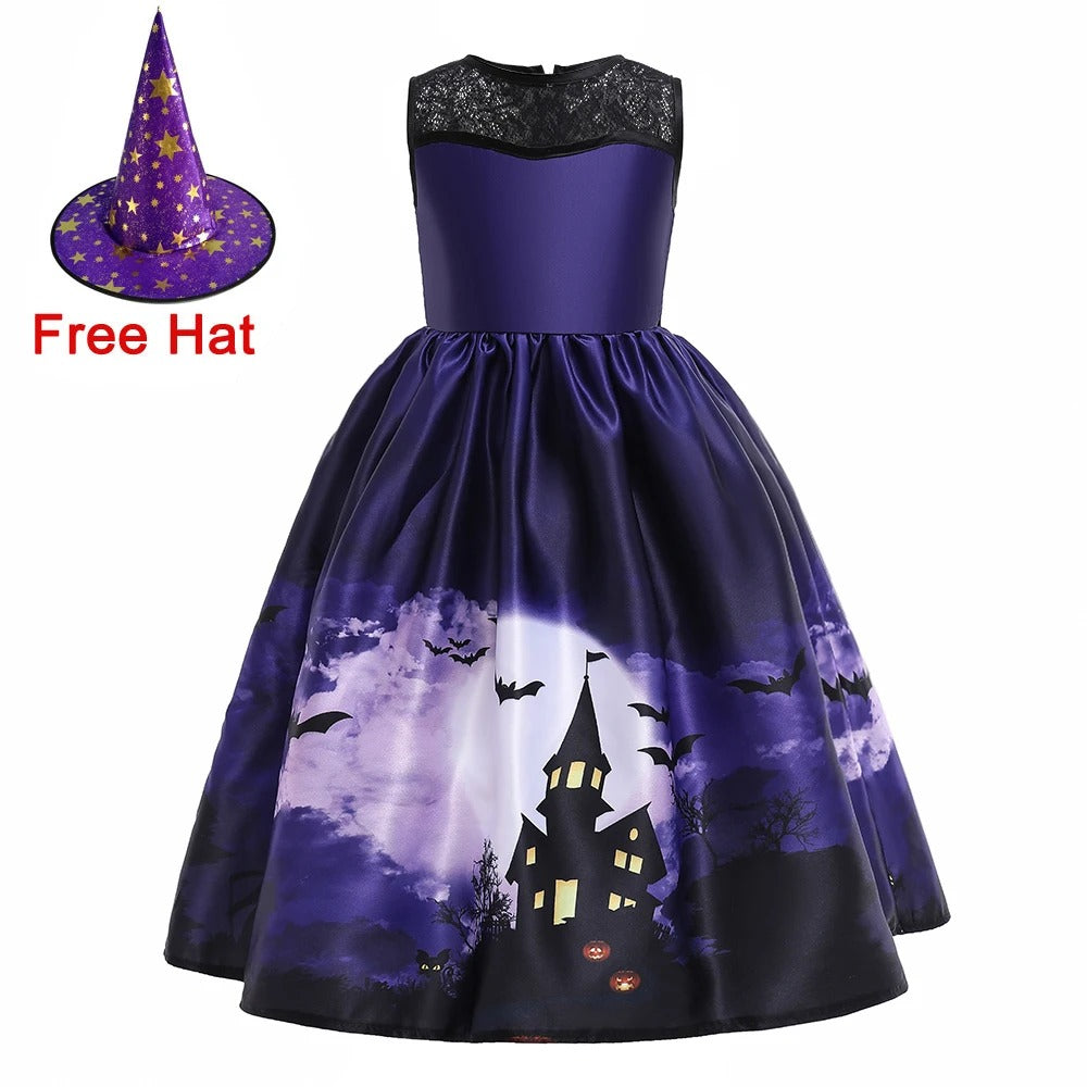 Barns Svart Halloween Häxdräkt Vampyr Prinsessklänning Maskerad