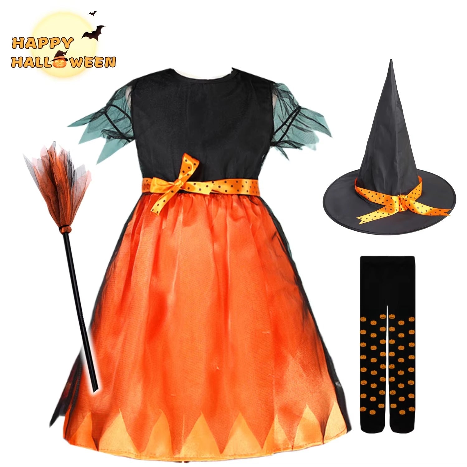 Halloween Häxdräkt Pumpa Cosplay Party Set
