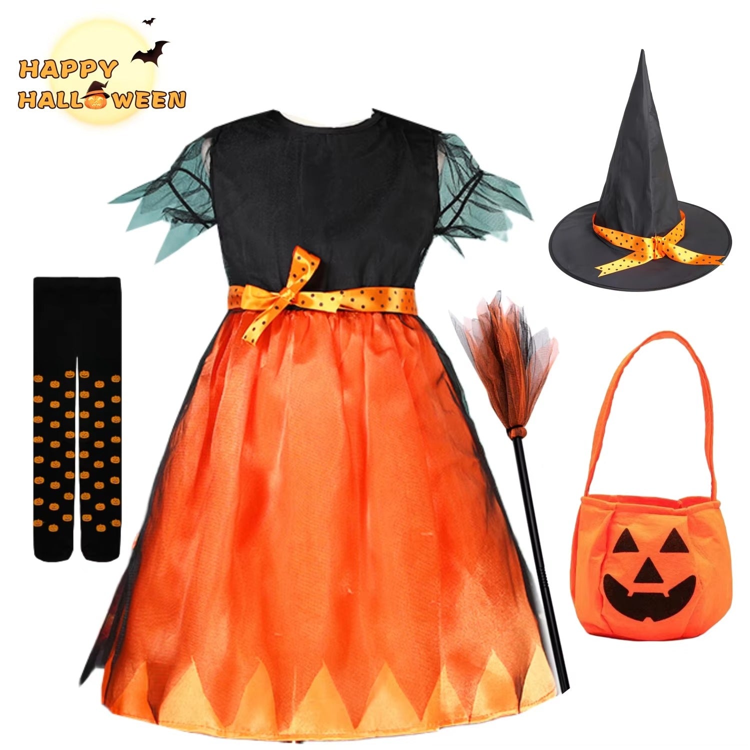 Halloween Häxdräkt Pumpa Cosplay Party Set